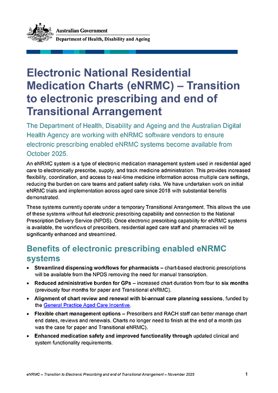 Thumbnail: eNRMC Transition to electronic prescribing and end of Transitional Arrangement Factsheet