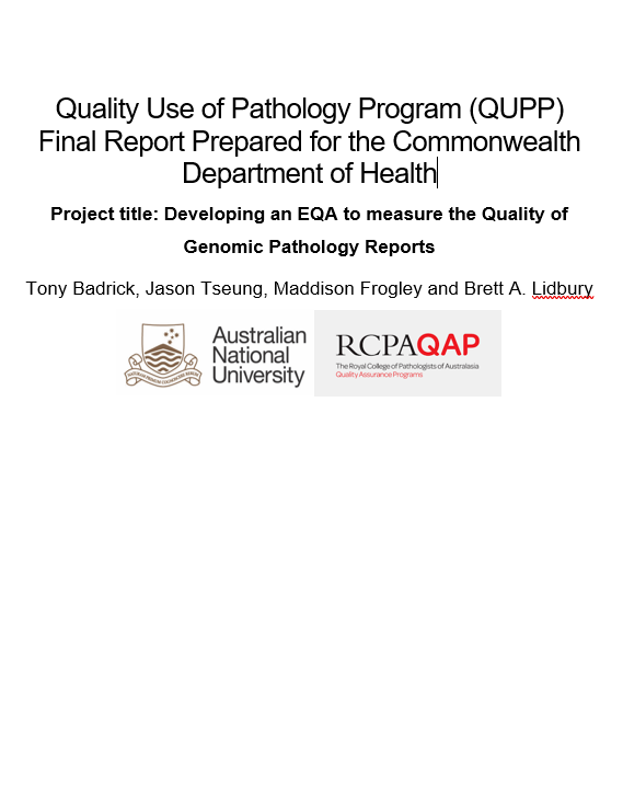Cover page for the Developing an EQA to measure the Quality of Genomic Pathology Reports