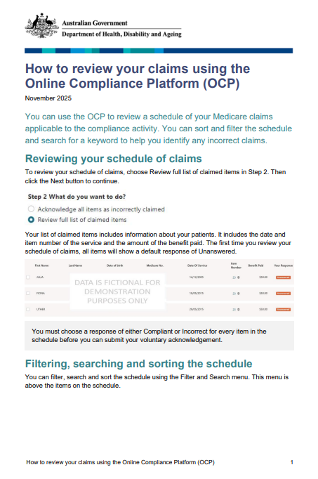 Cover page for the how to review your claims using the OCP system