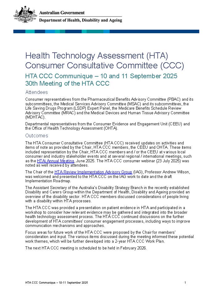Cover page for the HTACCC Communique – 10 and 11 September 2025