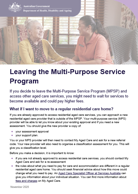 Leaving the Multi-Purpose Service Program cover page (November update)