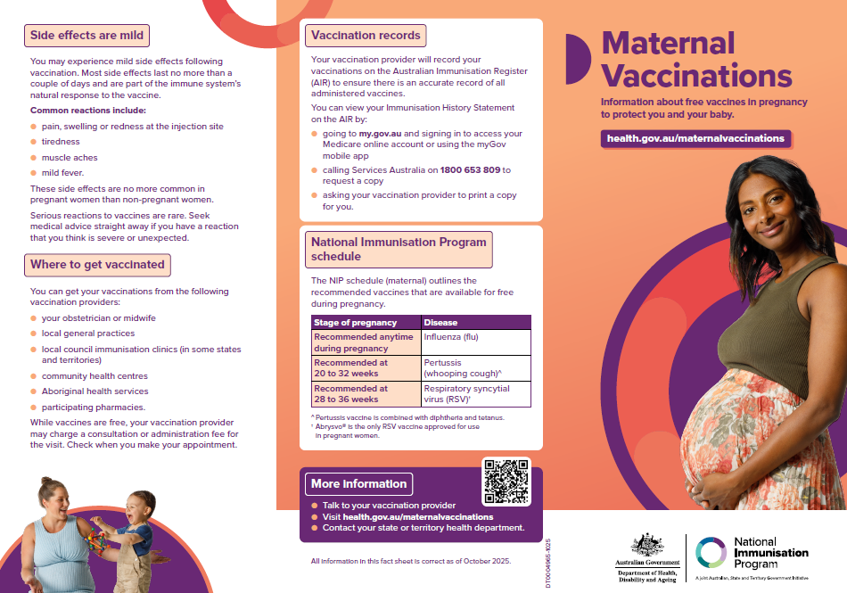 Cover page for the Maternal Vaccinations brochure