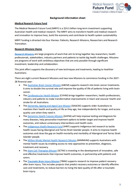 MRFF Research Missions program evaluation – Background information cover page