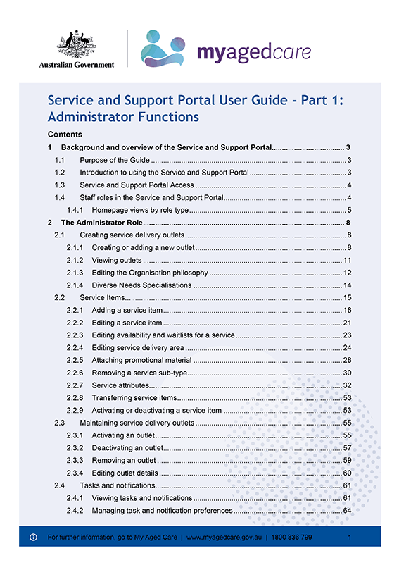 Thumbnail: My Aged Care – Service and Support Portal user guide – Part 1: Administrator functions