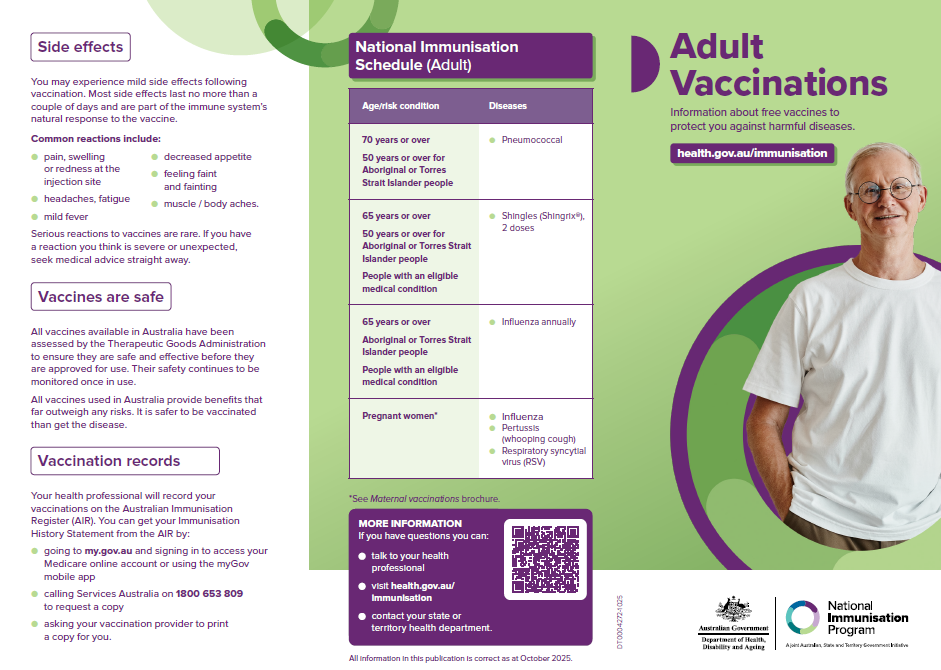 Cover page for the Adult vaccination brochure