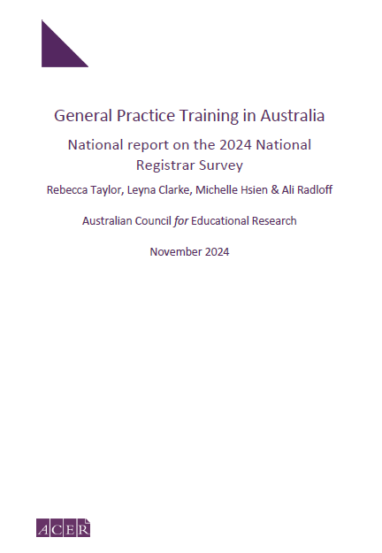 Cover page for the National Report on the 2024 GP National Registrar Survey