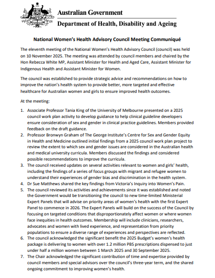 National Women’s Health Advisory Council Meeting Communiqué cover page