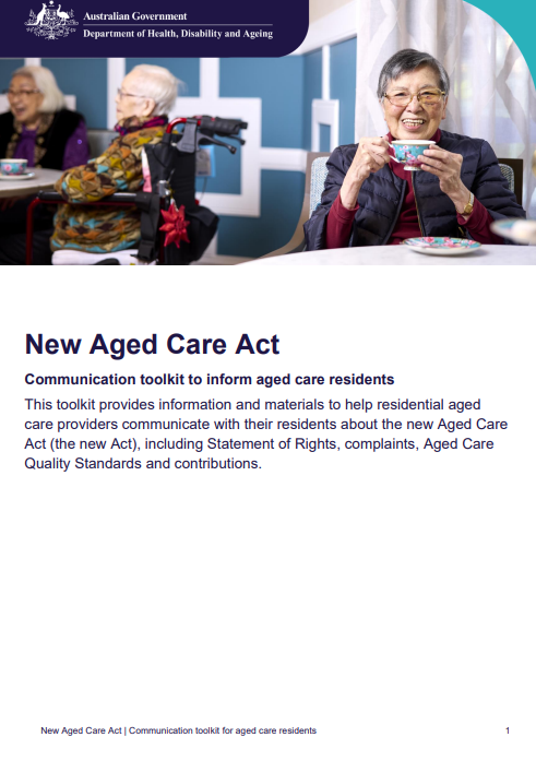 Cover page for the New Aged Care Act for aged care residents