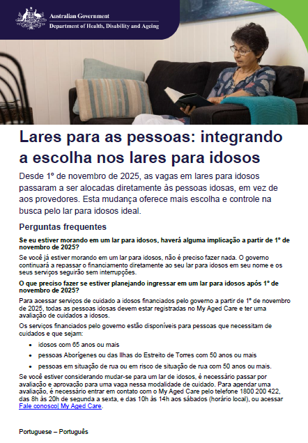 Portuguese cover page for People and Places fact sheet