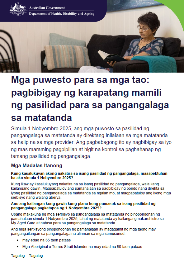 Tagalog cover page for People and Places fact sheet