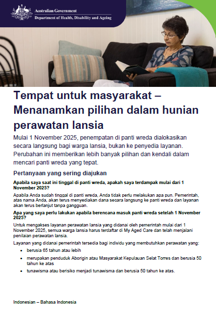 Indonesian cover page for People and Places fact sheet