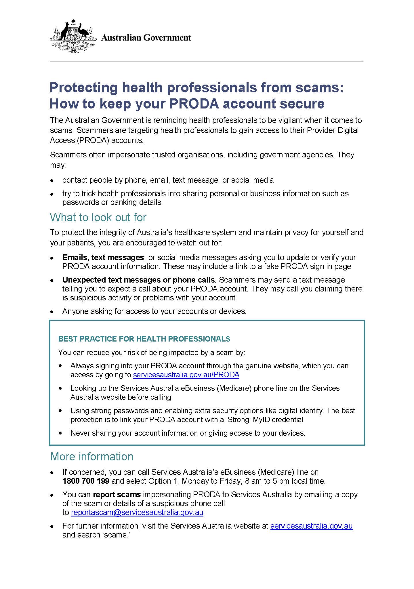 Cover image for the Protecting health professionals from scams fact sheet