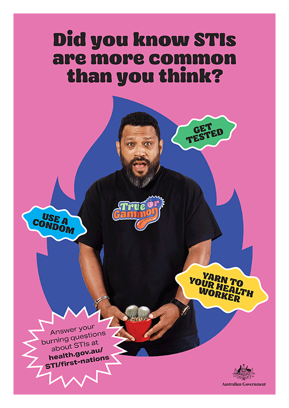 Thumbnail: This poster encourages First Nations communities to stay on top of their sexual health by using protection and booking an STI test today.