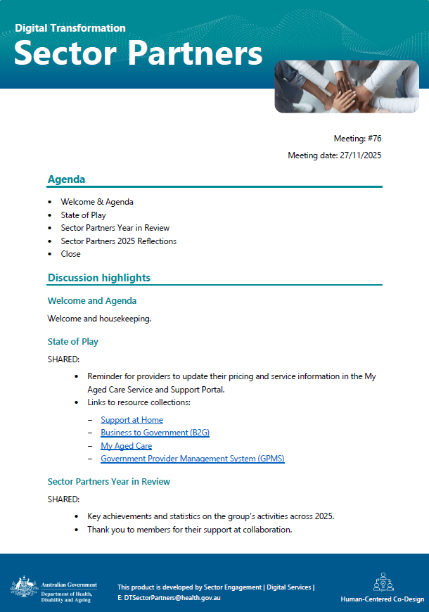 Digital Transformation Sector Partners meeting minute cover page – 27 November 2025