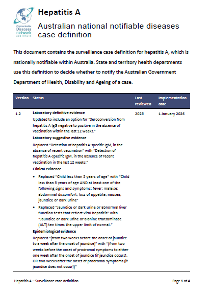 Hepatitis A cover page