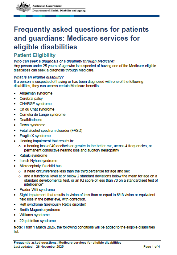 Cover page for the Medicare services for eligible disabilities – Frequently asked questions
