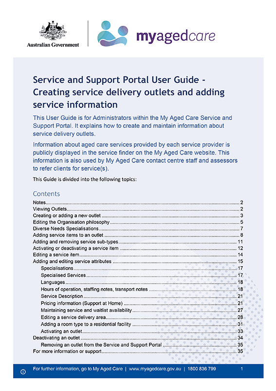 Cover image for the Service and Support Portal User Guide - Creating service delivery outlets and adding service information
