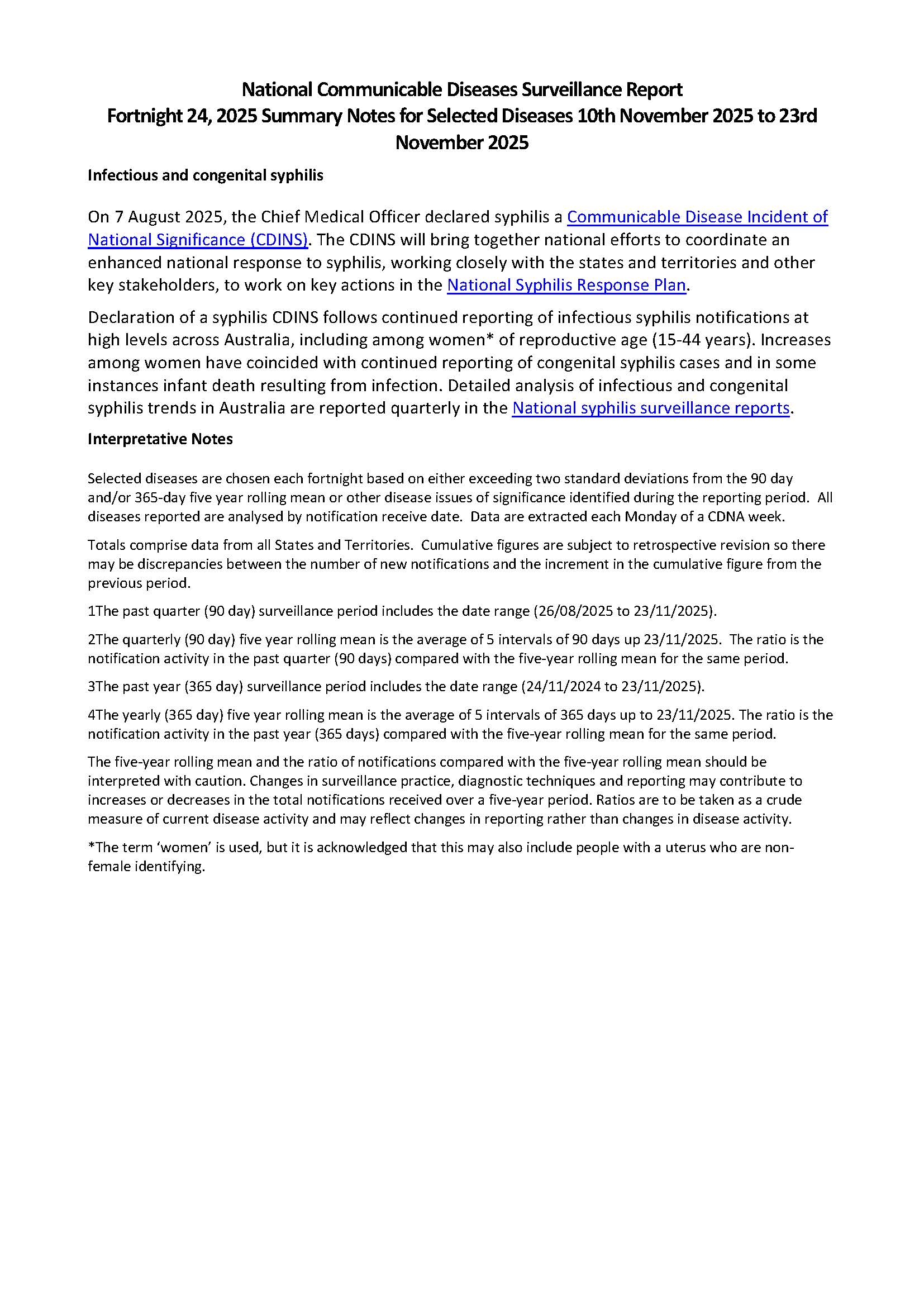 National Communicable Diseases Surveillance Report – Fortnight 24, 2025 Summary Notes for Selected Diseases 10th November 2025 to 23rd November 2025 cover image