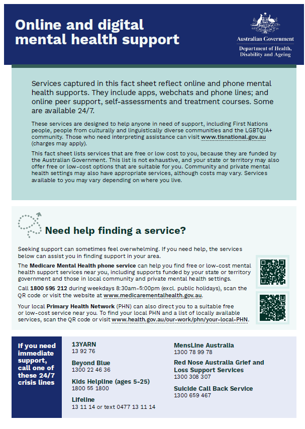 Australian Government-funded online and digital mental health support cover page