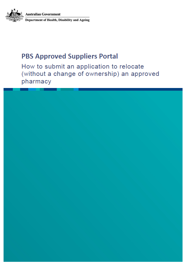 How to submit an application to relocate (without a change of ownership) an approved pharmacy cover page