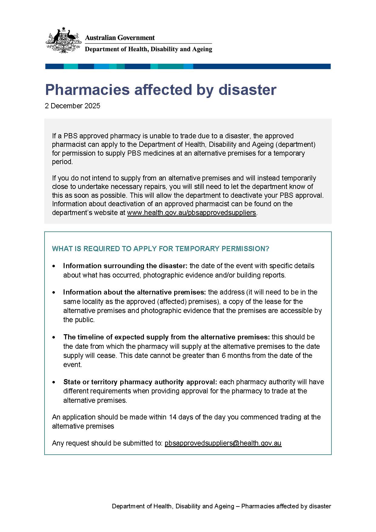 Pharmacies affected by disaster fact sheet cover page