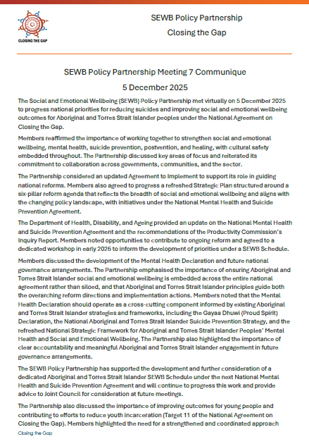 Social and Emotional Wellbeing Policy Partnership communique cover page