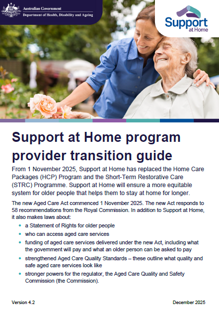 Support at Home program provider transition guide cover page