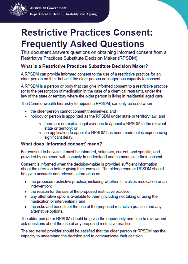 Consent for restrictive practices – Frequently asked questions ...