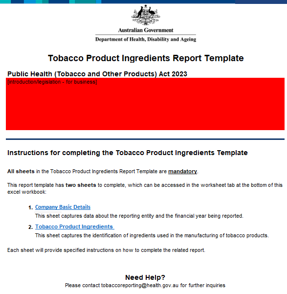 Reporting under the Public Health (Tobacco and Other Products) Act 2023: Tobacco  product ingredients report