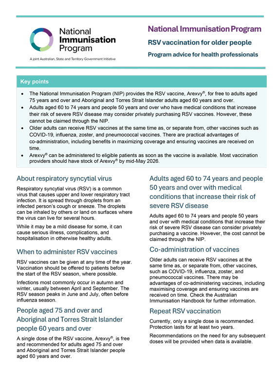 Respiratory syncytial virus (RSV) vaccine for older Australians ...