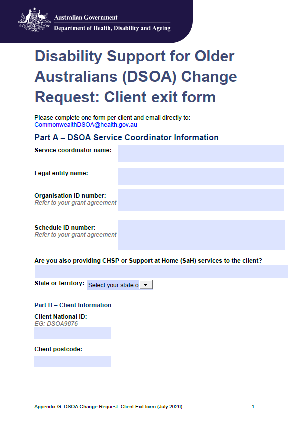 DSOA Program manual – Appendix G – Change request: client exit form ...
