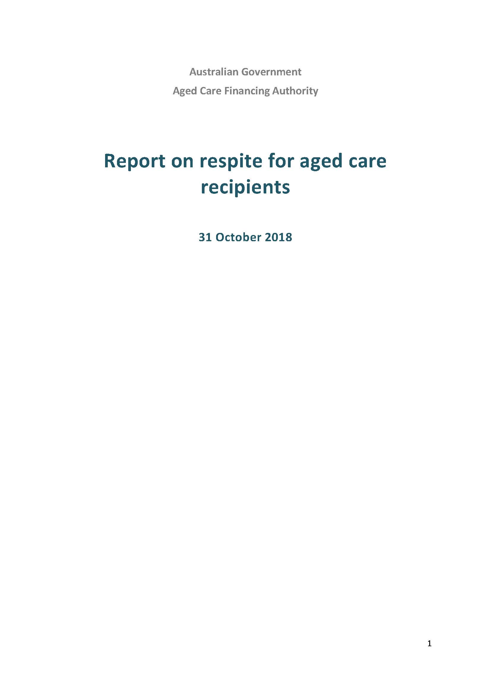 Cover pages ACFA report on respite for aged care recipients