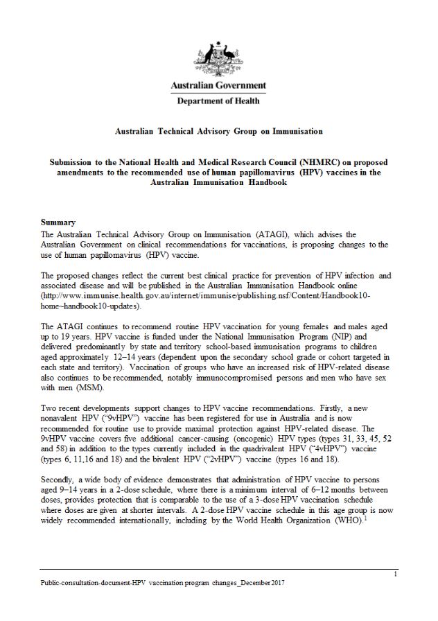 Australian Technical Advisory Group on Immunisation - HPV document image