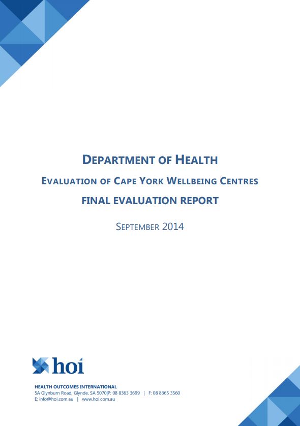 Cover image of the Cape York Wellbeing Centres Evaluation Report