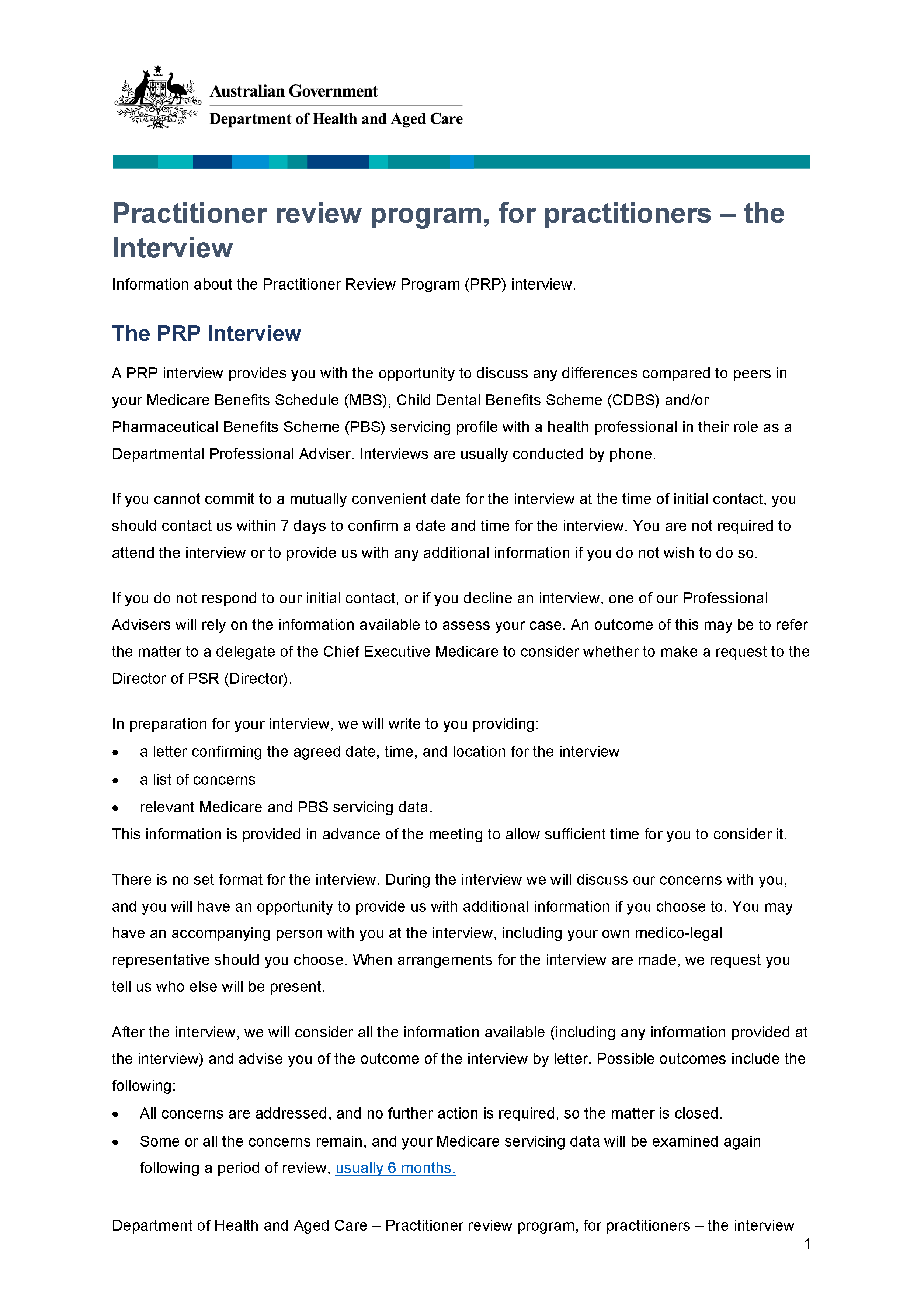 Practitioner review program, for practitioners – the Interview (Attachment F)