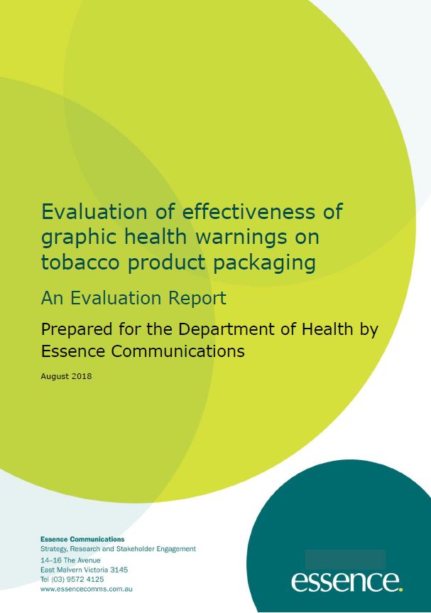 Cover image for the Evaluation of effectiveness of graphic health warnings on tobacco product packaging report