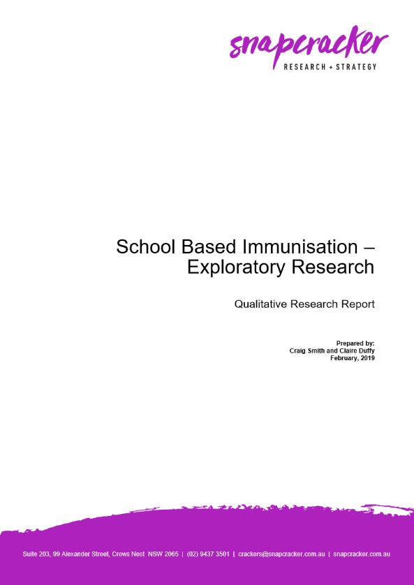 Exploratory Research on School Based Immunisation - Qualitative Research Report