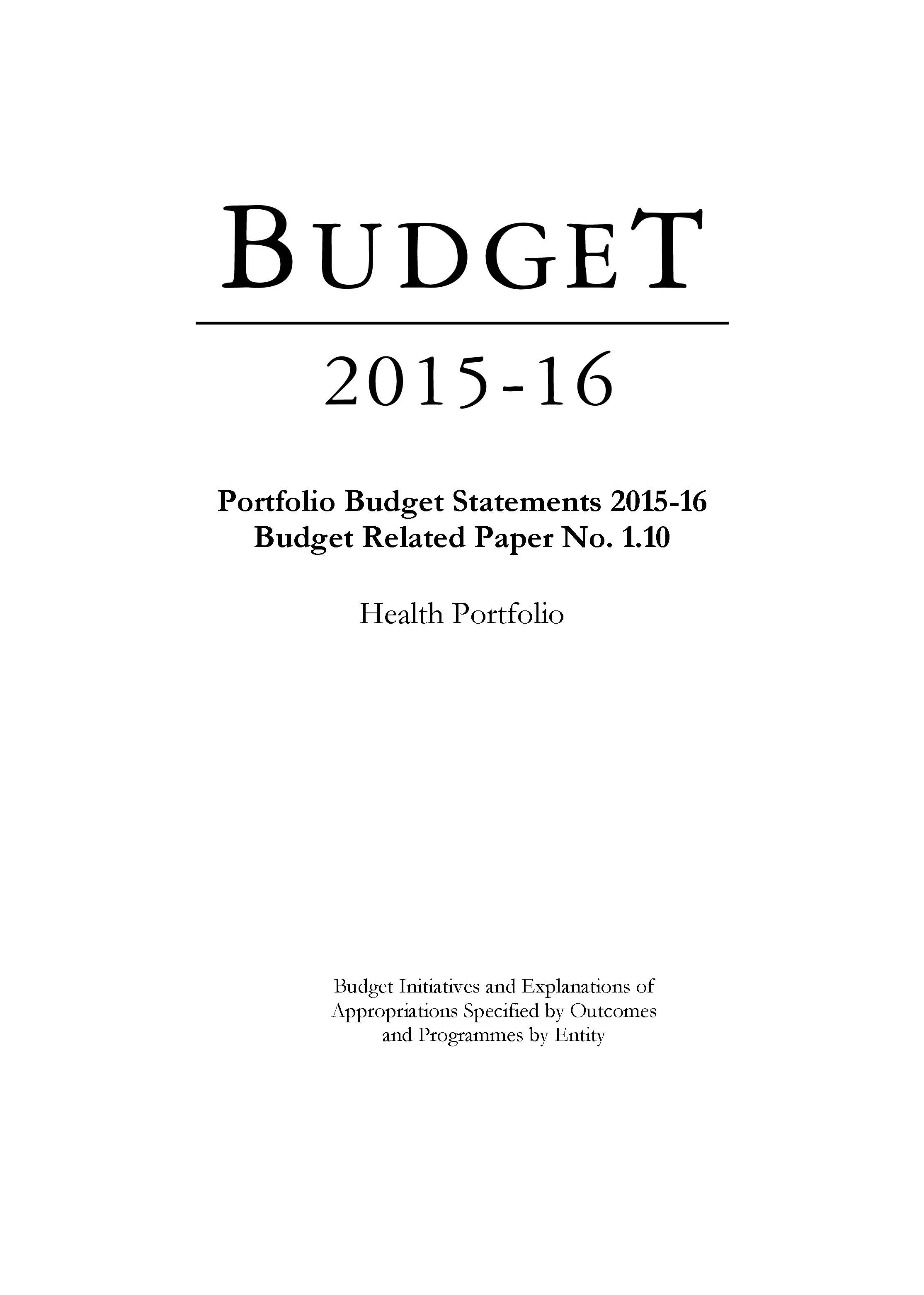 Cover image for Health Portfolio Budget Statements 2015–16
