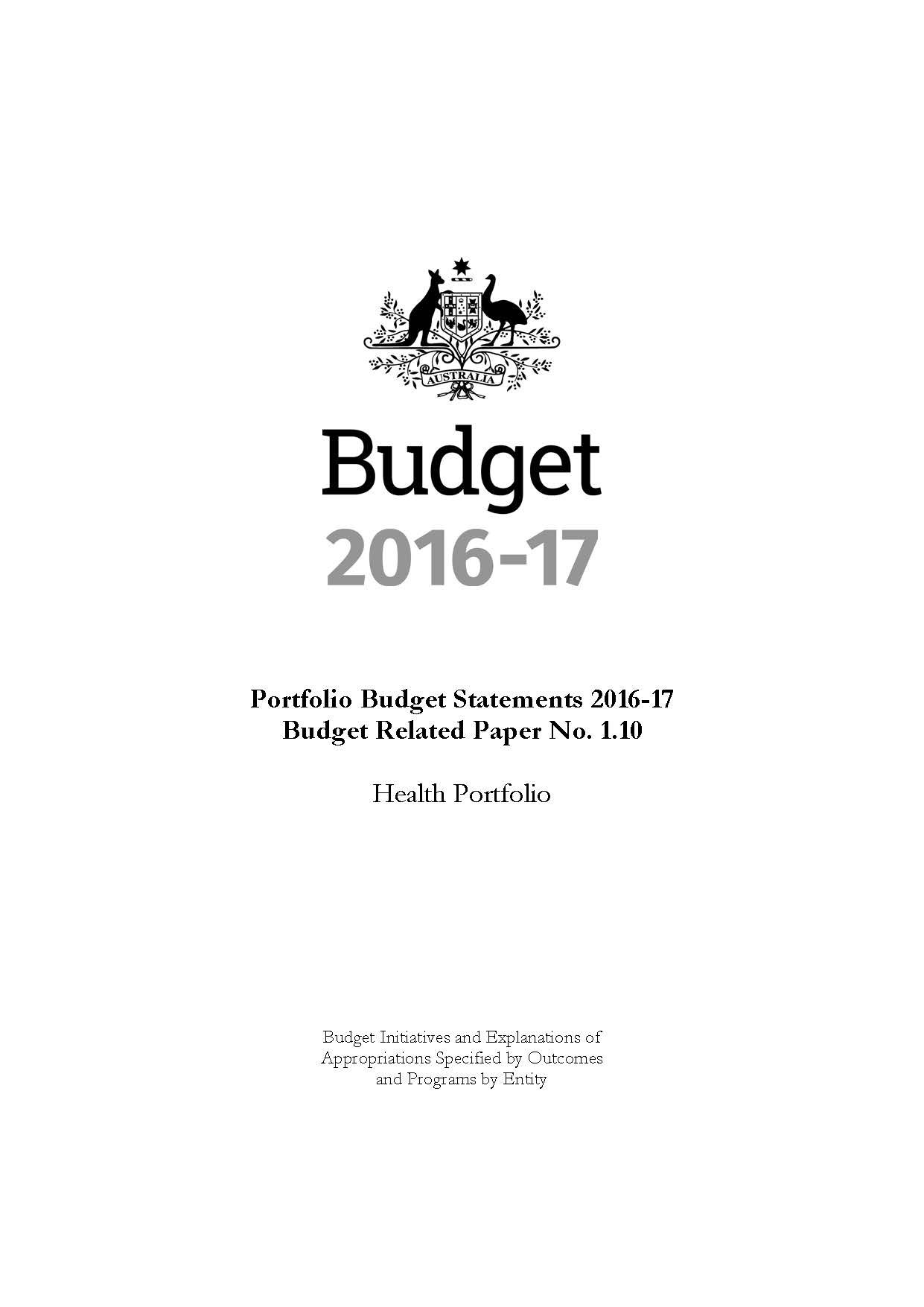 Cover image for Health Portfolio Budget Statements 2016–17