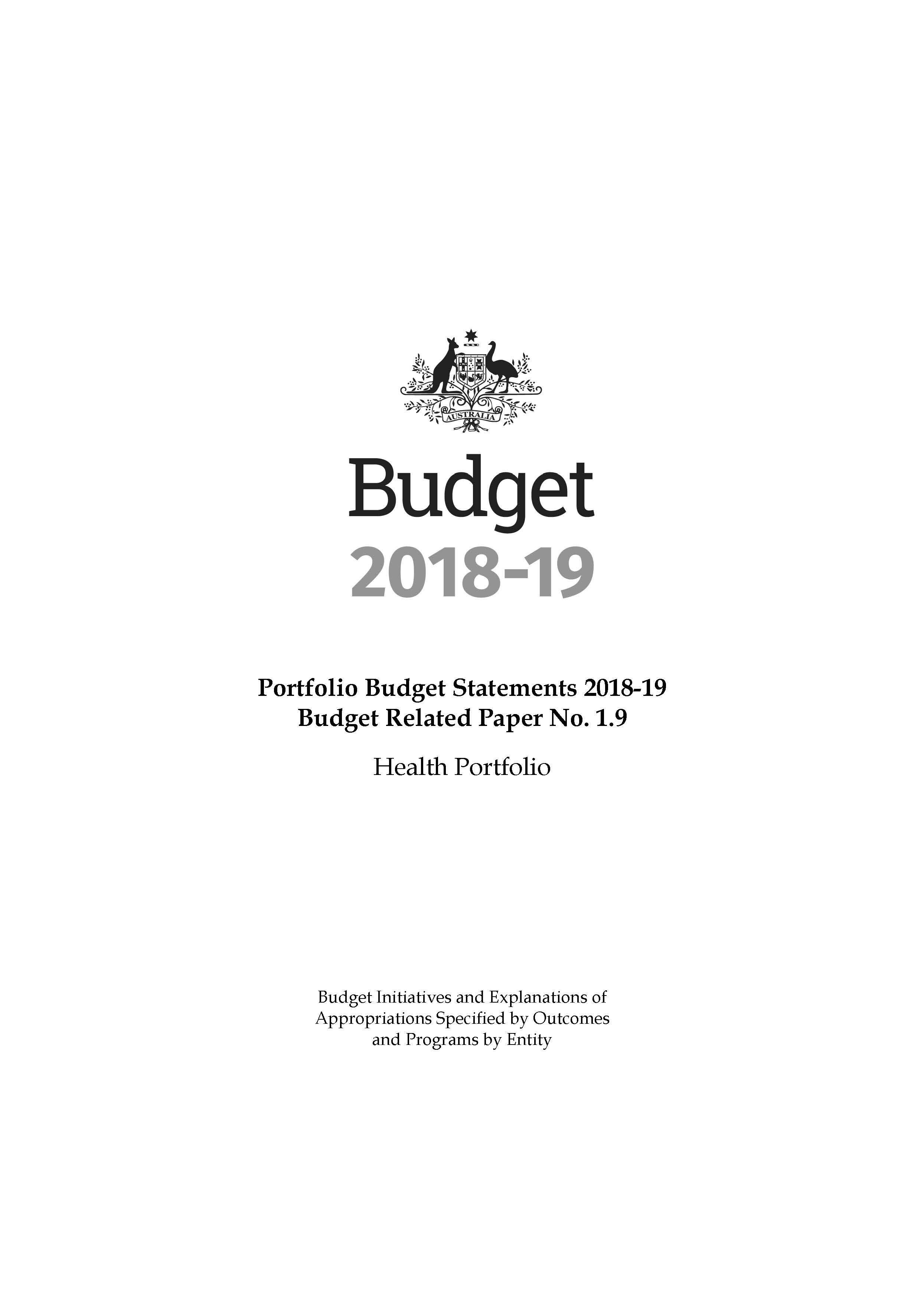 Cover image for Health Portfolio Budget Statements 2018 to 2019