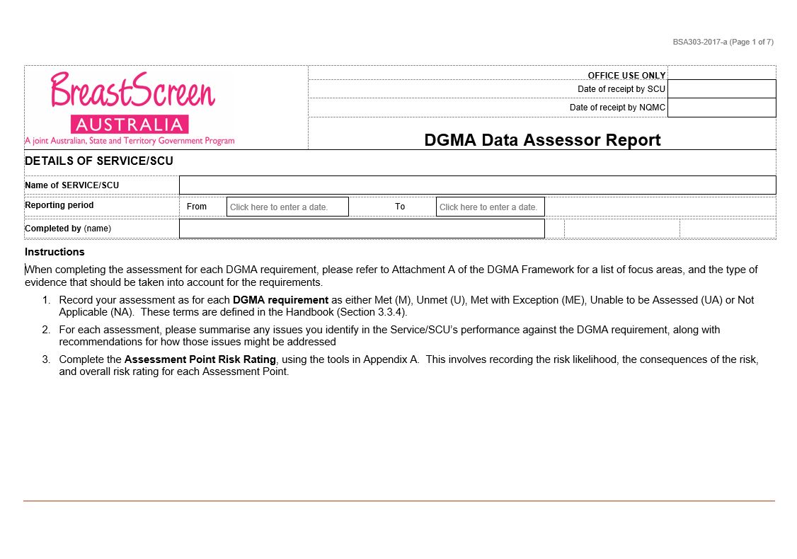 Cover image for BreastScreen Australia – DGMA data assessor report.