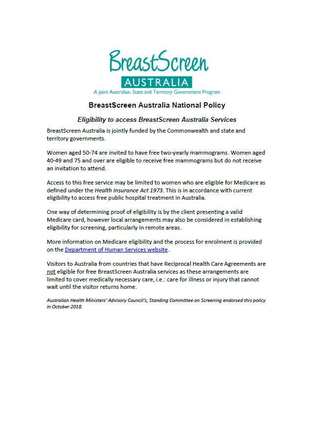 BreastScreen Australia National Policy