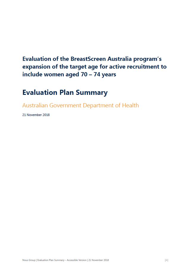 BreastScreen Australia – Program expansion evaluation plan summary