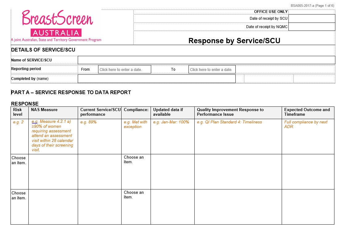 BreastScreen Australia – Response by Service/SCU