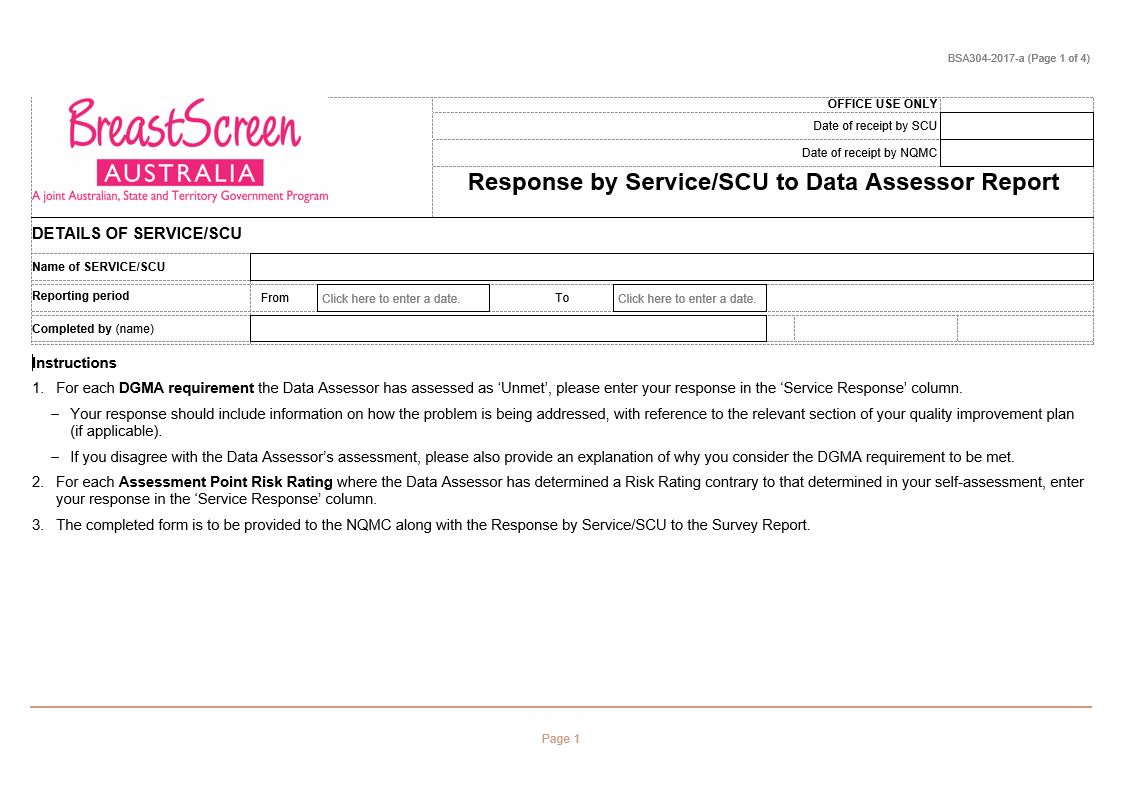 BreastScreen Australia – Response by Service/SCU to Data Assessor report