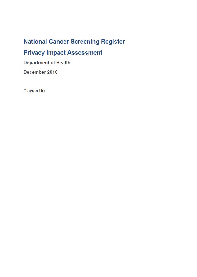 Cover image for the National Cancer Screening Register – privacy impact assessment