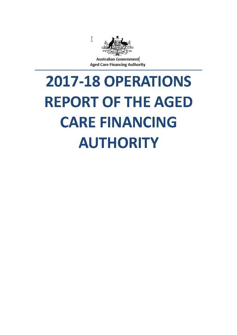 cover image 2017-18 Operations Report of the Aged Care Financing Authority