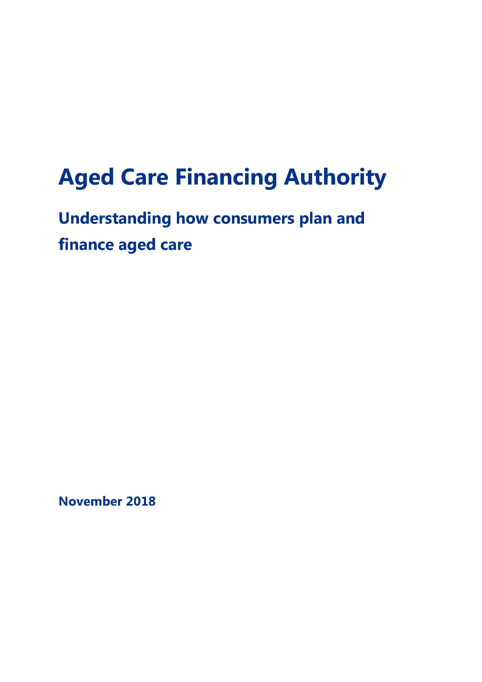 Cover pages ACFA report on how consumers plan and finance aged care