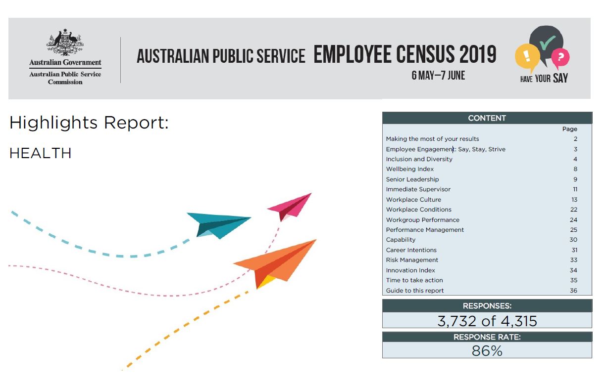 cover image of Australian Public Service employee census 2019 highlights report: health