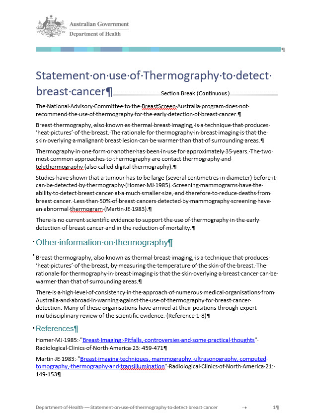 Cover image for Statement on use of thermography to detect breast cancer